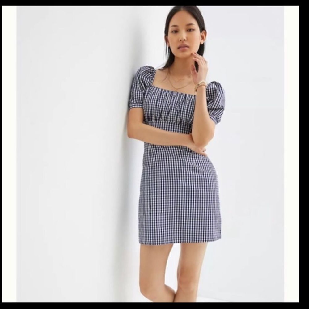 Anthropologie Forever that Girl Gingham Puff Sleeve Dress NWT